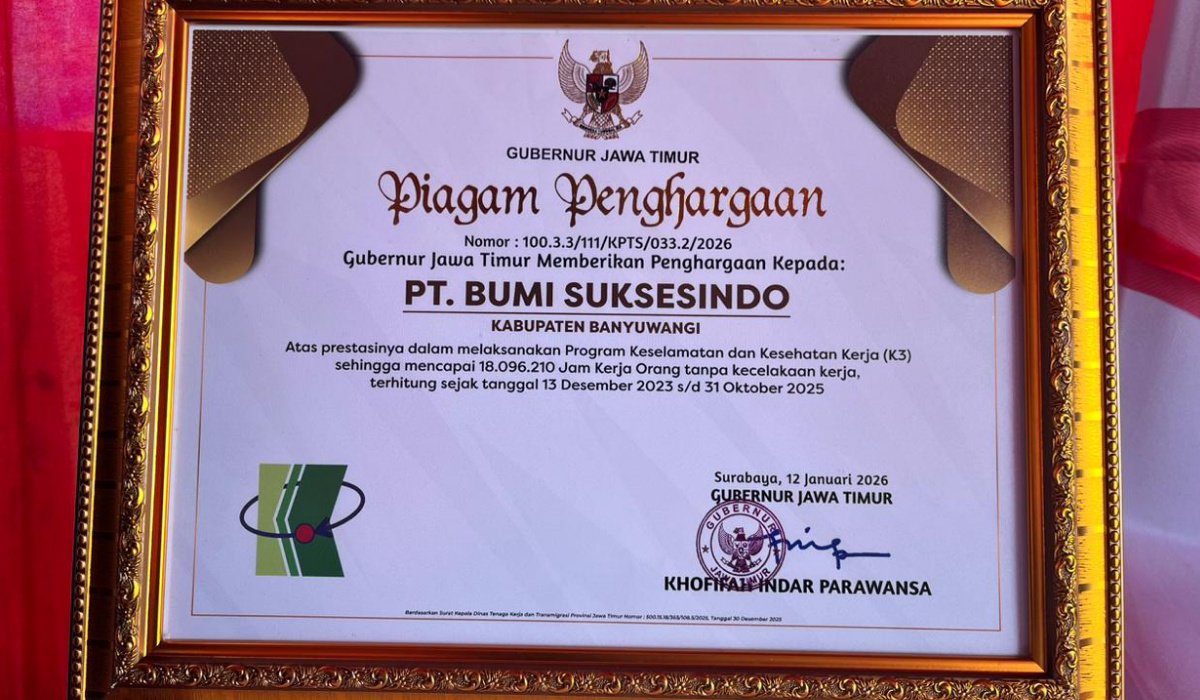 Keselamatan Kerja Jadi Prioritas, PT BSI Raih Penghargaan Provinsi